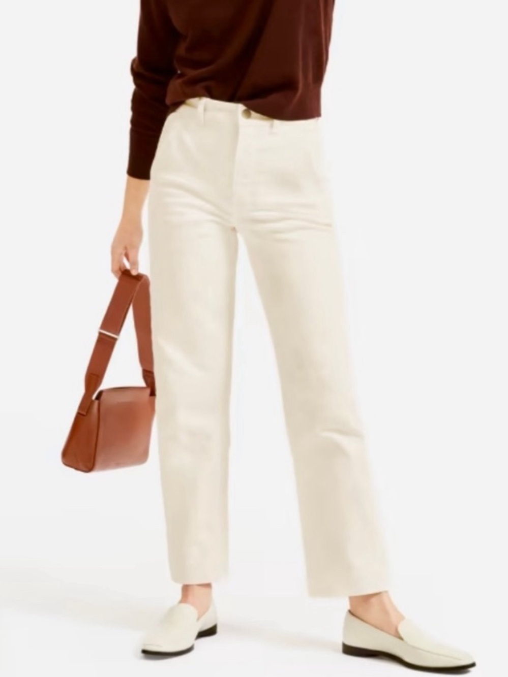 Everlane straight leg crop pant tan size 12 petite-Bone cream color-EUC